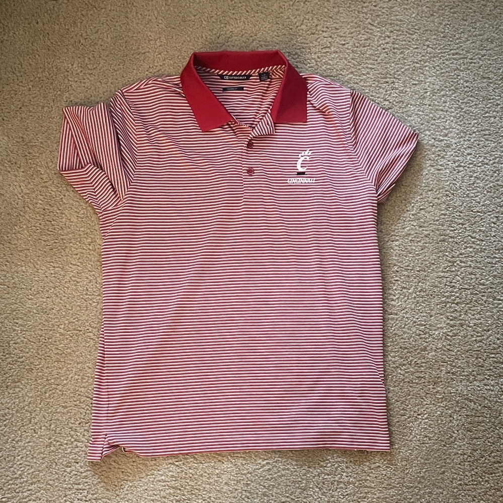 Cincinnati Red and White Striped Polo Shirt
